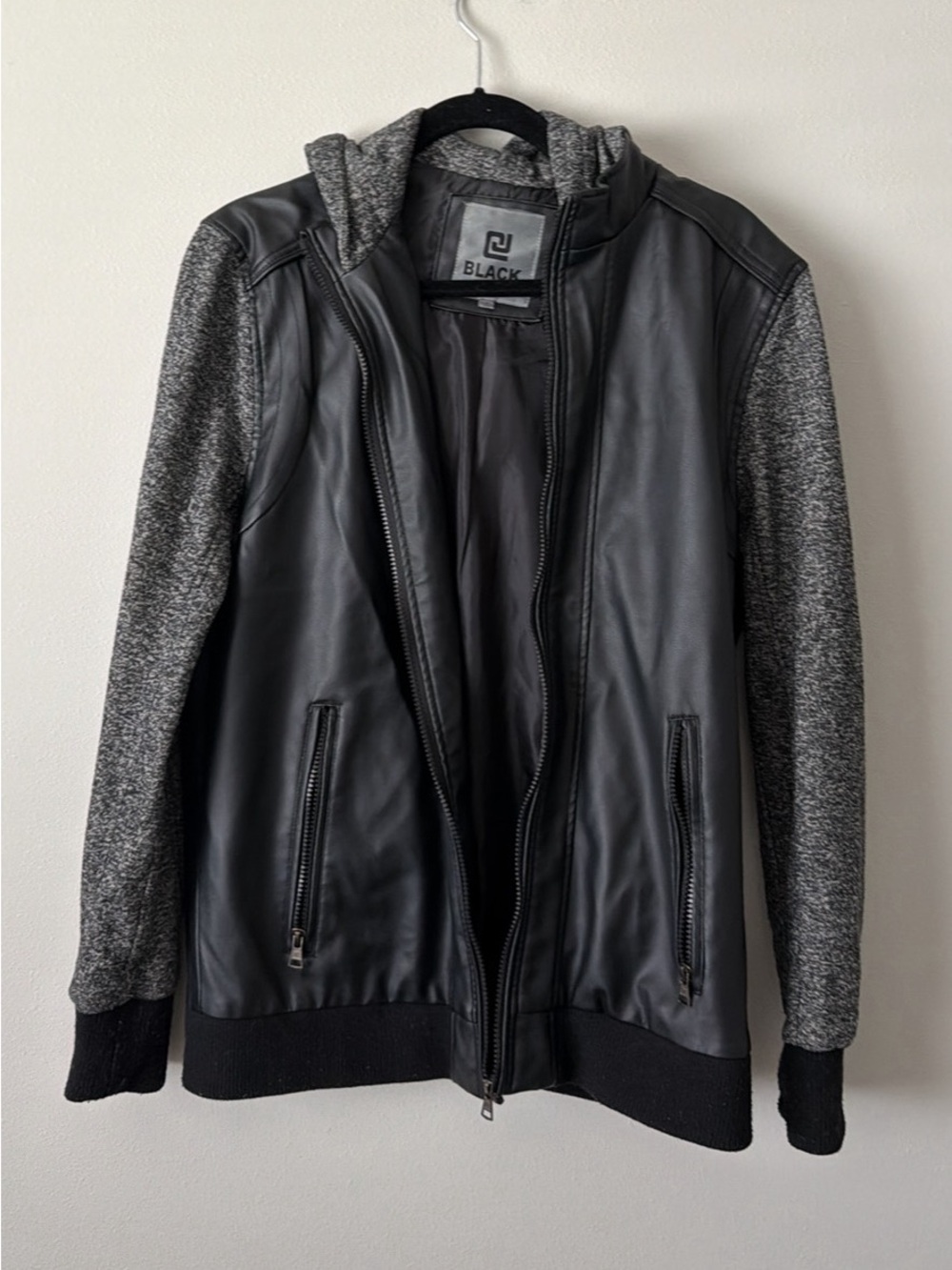 BLACK Men's Mixed Hooded Bomber Jacket